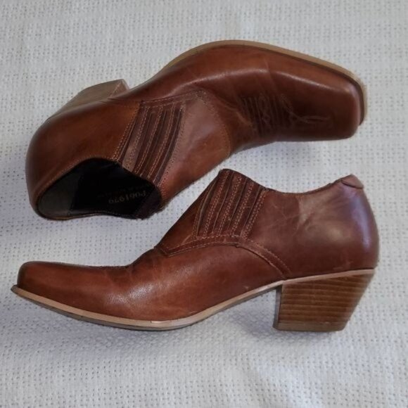 Durango Sz. 8.5 Brown Leather 2" Heeled Pullon Square Toe Booties - Picture 4 of 9